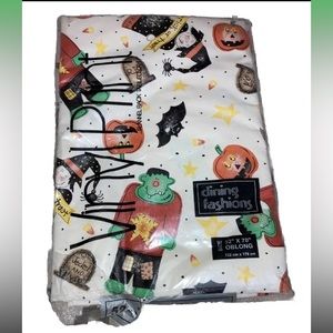 Vintage Halloween Vinyl Tablecloth Flannel Back 52 x 70 Oblong Frankenstein New